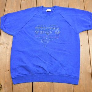 Vintage 90er Jahre bunter Rundhals Pullover mit Herz Design / Vintage / 90er Jahre Rundhalsausschnitt / Vintage / Made In USA