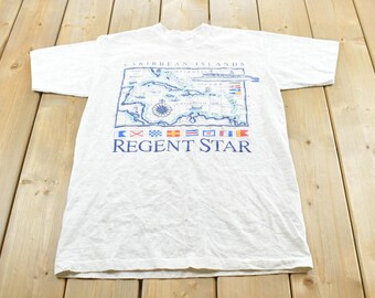 Vintage 1990s Caribbean Islands Regent Star Cruise Ship Souvenir T-Shirt Men's M / Made in USA / 90s Single Stitch / Travel Vacation