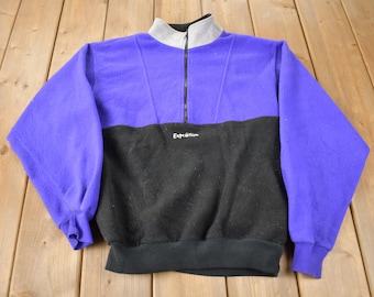 Suéter de forro polar con media cremallera y bloques de color estilo expedición, estilo vintage de los años 90.
