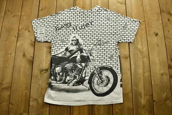 Vintage 90's Easy Rider Freedom Run Motorcycles T-shirt / Single Stitch /  Made in USA / 90s Graphic / All Over Print / Vintage Biker Tee 