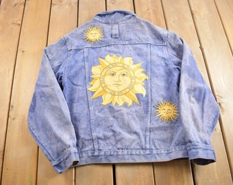 Vintage 1990s Sun Theme Generation Blues Jean Jacket / Vintage Denim / Streetwear / Size Medium / Fall Jacket / Patchwork