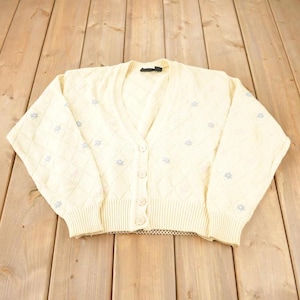 Vintage 1990s Liz Sport Womens Knit Embroidered Cardigan Sweater
