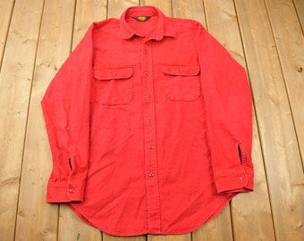 Vintage 1980s Red Woolrich Button Up Shirt Vintage Flannel / Hunting Shirt / Outdoorsman / Made In USA