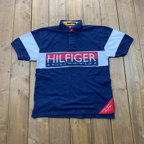 Vintage 1990s Tommy Sailing Gear Graphic Polo T-shirt Men's L