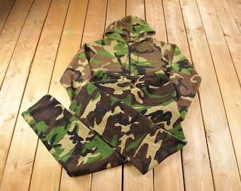 Vintage 1990s Woodland Camo Cabela's Fleece Hoodie & Pants Size Medium / 2 Piece Set / Made In USA / Outdoorsman