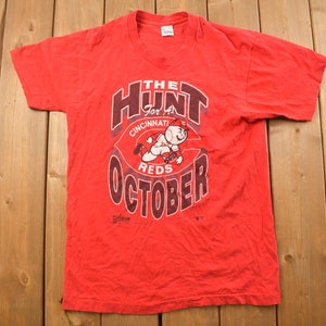 Vintage 1990 Cincinnati Reds The Hunt For October MLB Graphic T-Shirt / Single Stitch / MLB Baseball / 90s Streetwear / Sportswear