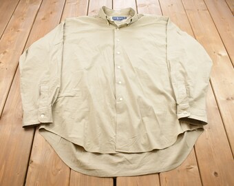 Camisa bege vintage Ralph Lauren dos anos 90 com botões / Camisa de botões dos anos 90 / Flanela vintage / Camisa básica de botões /