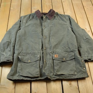 Vintage 1990s Carhartt Ranch Coat / Workwear / Vintage Carhartt / Distressed Carhartt / Embroidered / Blanket Lined / Duster Jacket