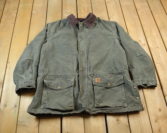 Vintage 1990s Carhartt Ranch Coat / Workwear / Vintage Carhartt / Distressed Carhartt / Embroidered / Blanket Lined / Duster Jacket