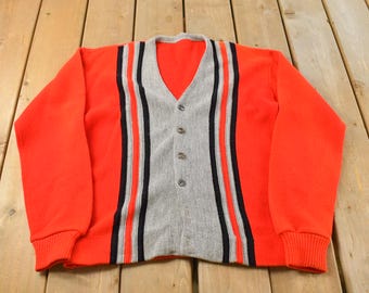 Vintage 1960s Striped Knit Cardigan Sweater Men's M / Vintage Cardigan / Blank Sweater / True Vintage / Button Up