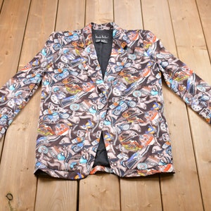 Vintage 1990s All Over Print Blazer / 1990s Blazer / Motorcycle Blazer / Souvenir / Funky / Theme Party Jacket