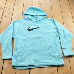 Vintage Y2K Nike Center Logo Fleece Hoodie / Embroidered / Nike Mini Swoosh / Vintage Nike Hoodie / Navy Blue / Center Swoosh / Turquoise