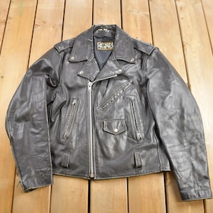 Vintage 1990s Open Road Leather Biker Jacket Size 40 / Motorcycle Jacket / Genuine Leather Coat / Vintage Biker Jacket / Heavy Weight