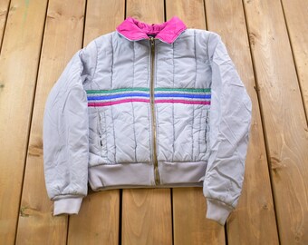 Vintage 1990s Striped Ski Puffer Jacket / Goose Down Fill / Vintage Bubble Jacket / Winter / Streetwear / Ski Jacket / Full Zip