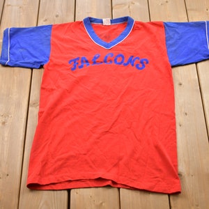 Vintage 1980s Russell Athletic Falcons V-Neck T-Shirt / Graphic / 80s / 90s / Streetwear / Retro Style / Single Stitch / Made In USA