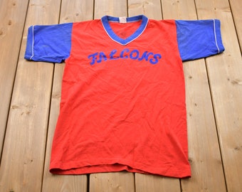 Vintage 1980s Russell Athletic Falcons V-Neck T-Shirt / Graphic / 80s / 90s / Streetwear / Retro Style / Single Stitch / Made In USA