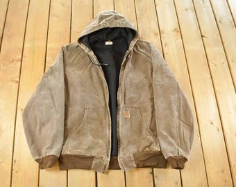 Vintage 1990s Carhartt Hooded Work Jacket Men's XL Tall / Workwear / Streetwear / Carhartt Jacket / Carhartt Zip Up / Distressed