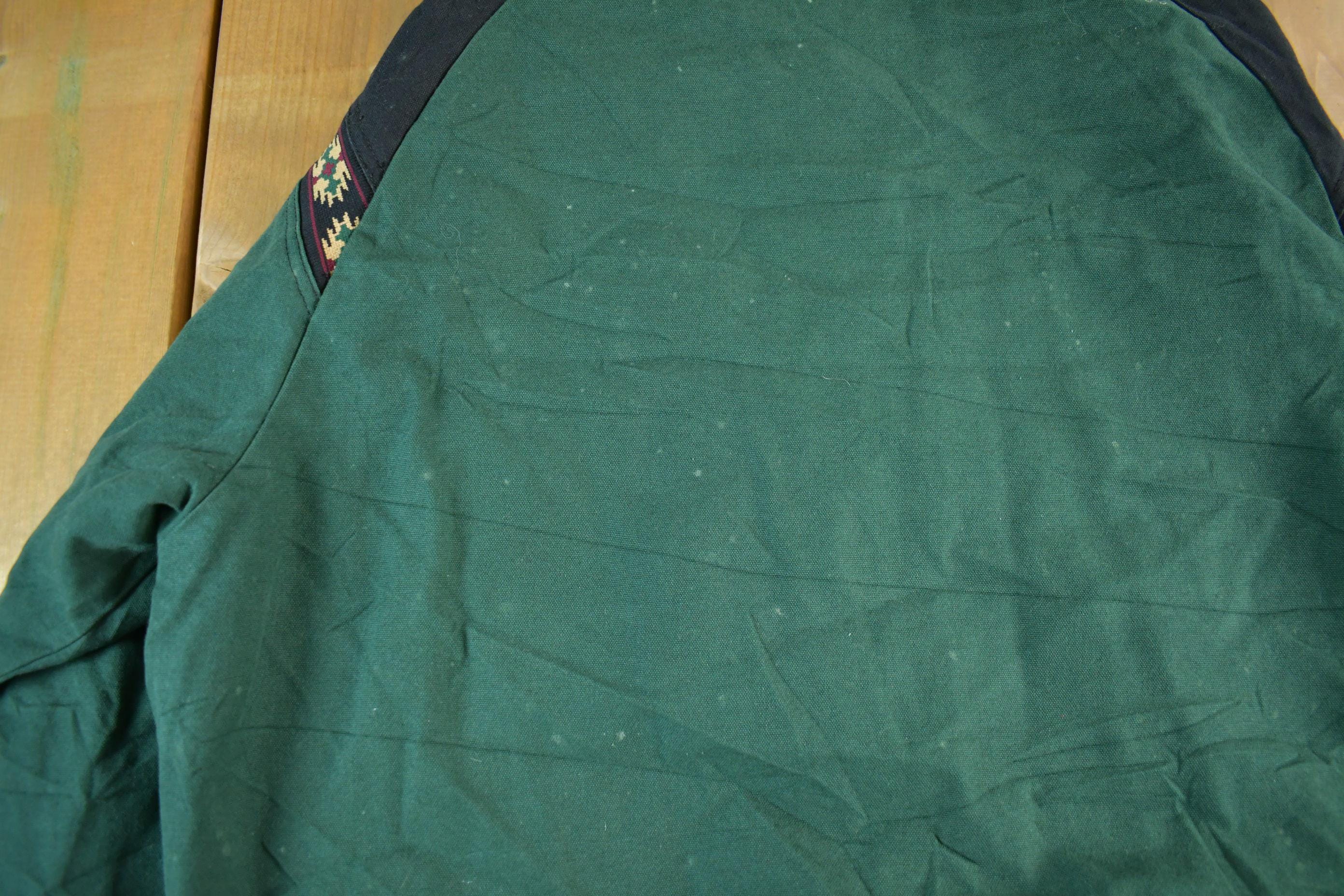 90s USA製CANYON GUIDE ダックジャケットXL刺繍 深緑企業ロゴ Vintage Vintage 90s Canyon Guide Outfitters Navajo Pattern Jacket