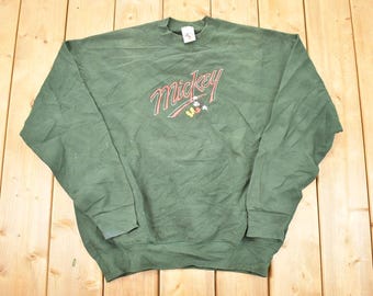 Suéter vintage de cuello redondo de Disney con bordado de Mickey Mouse de los años 90 para hombre (talla XL) / Sudadera vintage de Mickey Mouse / Suéter de dibujos animados de Disneyland