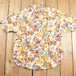 Vintage 1990s Floral Short Sleeve Button Up Shirt / Abstract Plaid Shirt / Casual Shirt / Formal Shirt / Beach Shirt / Party Shirt