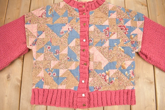 Vintage 1980s Quilted Floral Pattern Knit Cardiga… - image 3