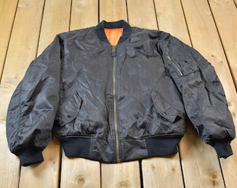 VTG Alpha Industries Nylon Flyers MA-1 Bomber Jacket Navy Blue