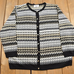 Vintage 1990s Alfred Dunner Womens Knitted Cardigan Sweater / Vintage Cardigan / Button Up / Abstract Knit / Striped Cardigan / Made In USA