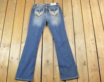Vintage Y2K Miss Me Bedazzled Low Rise Jeans Size 30x31 / Chloe Bootcut Jeans / Y2K Style / Embroidered Jeans / 2000s / Contrast Stitching