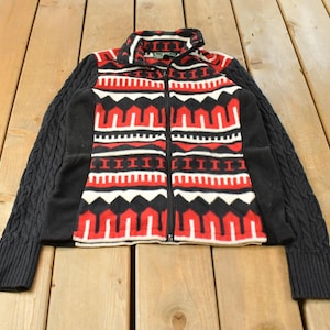 Vintage 2000s Lauren Ralph Lauren Southwestern Aztec Full Zip Fleece Knit Sweater  Women's S / 00s Streetwear / Y2K Polo Sweatshirt