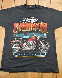 Vintage 1987 Harley Davidson Softail Graphic 3D Emblem T-shirt