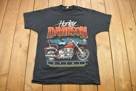 【3D Emblem 】1987年製 ビンテージTシャツ／ブラック／Mサイズ Vintage 1987 3d Emblem Hog Bad To The Bone Shirt Harley Davidson