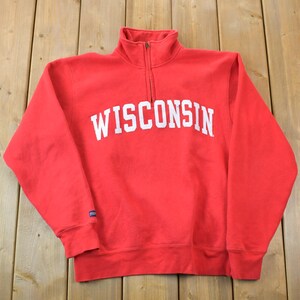 Vintage jaren 1990 Wisconsin Jansport University Collegiate Quarter Zip Mock Neck / Geborduurd / NCAA-sweater / Sportkleding / Americana