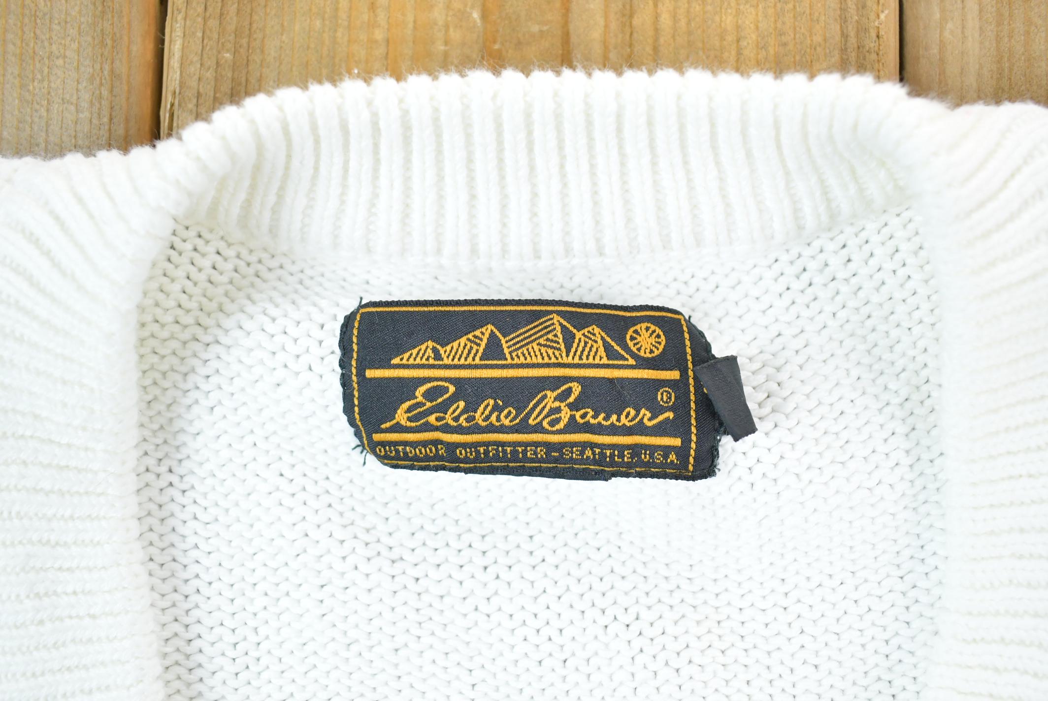 【Eddie Bauer】90s Good Design V-neck Knit VTG Eddie Bauer Men's Medium Blue Cotton V-neck Rib Knit