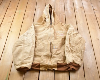 Vintage 1990s Naturally Distressed Embroidered Duck Active Jacket / Workwear / Hooded Carhartt / Streetwear / Vintage Carhartt / Made In USA