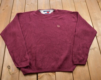 Vintage 1990s Tommy Hilfiger Knitted Crewneck Sweater / Vintage 90s Crewneck / Embroidered/ Colorful / Sweatshirt / Vintage Tommy Hilfiger