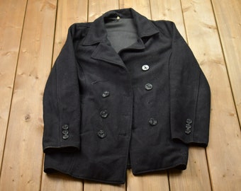 Vintage 80s Pea Coat Mill Spec Wool Coat Jacket Double Breast