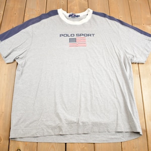 1990s Vintage Polo Sport Ralph Lauren Flagge T Shirt / Streetwear Fashion / Made In Canada / Color Block