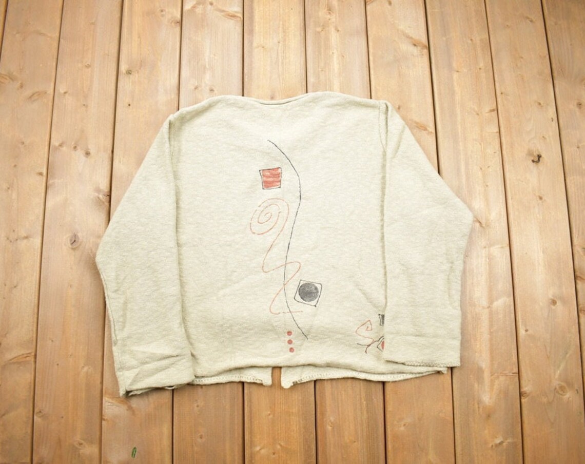 Vintage 1980s Abstract Design Toggle Button Cardigan Sweater / Vintage Cardigan / Button Up  / Embroidered / Grandma Cardigan, foto 2 di 5