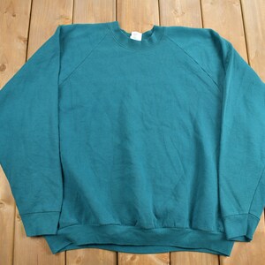 Vintage 1980s Green Fruit Of The Loom Blank Crewneck Sweatshirt / 80s Crewneck / Made In USA / Essential / Streetwear / 80s Blank / Size 2XL