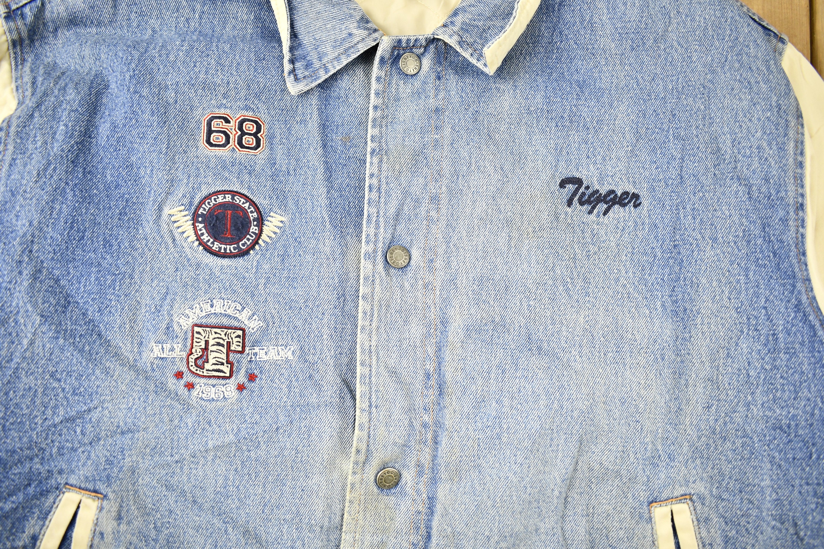 Vintage 1990s Tigger Embroidered Disney Denim Varsity Jacket