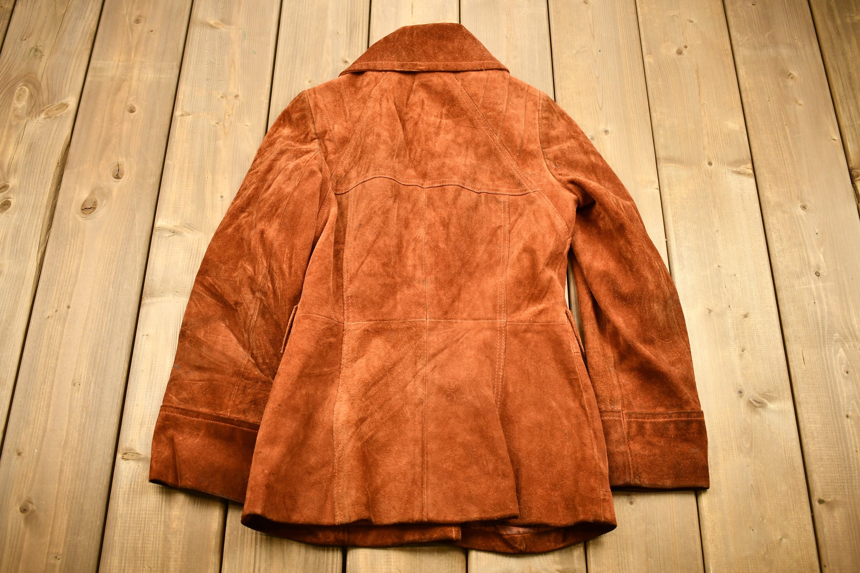 Vintage 1960s Burnt Orange Full Length Suede Leather Jacket