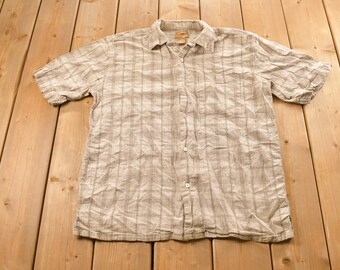 Camicia vintage anni 2000 Bruno a quadri in lino, maniche corte, con bottoni, da uomo, taglia M / anni 2000 / Flanella vintage / Button Down / Y2K