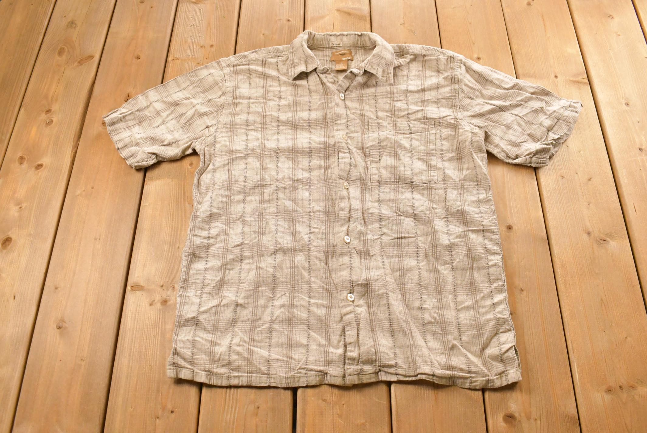 Vintage 2000s Bruno Plaid Linen Short Sleeve Button Up Shirt Men's M / 00s Button Up / Vintage Flannel / Button Down / Y2K