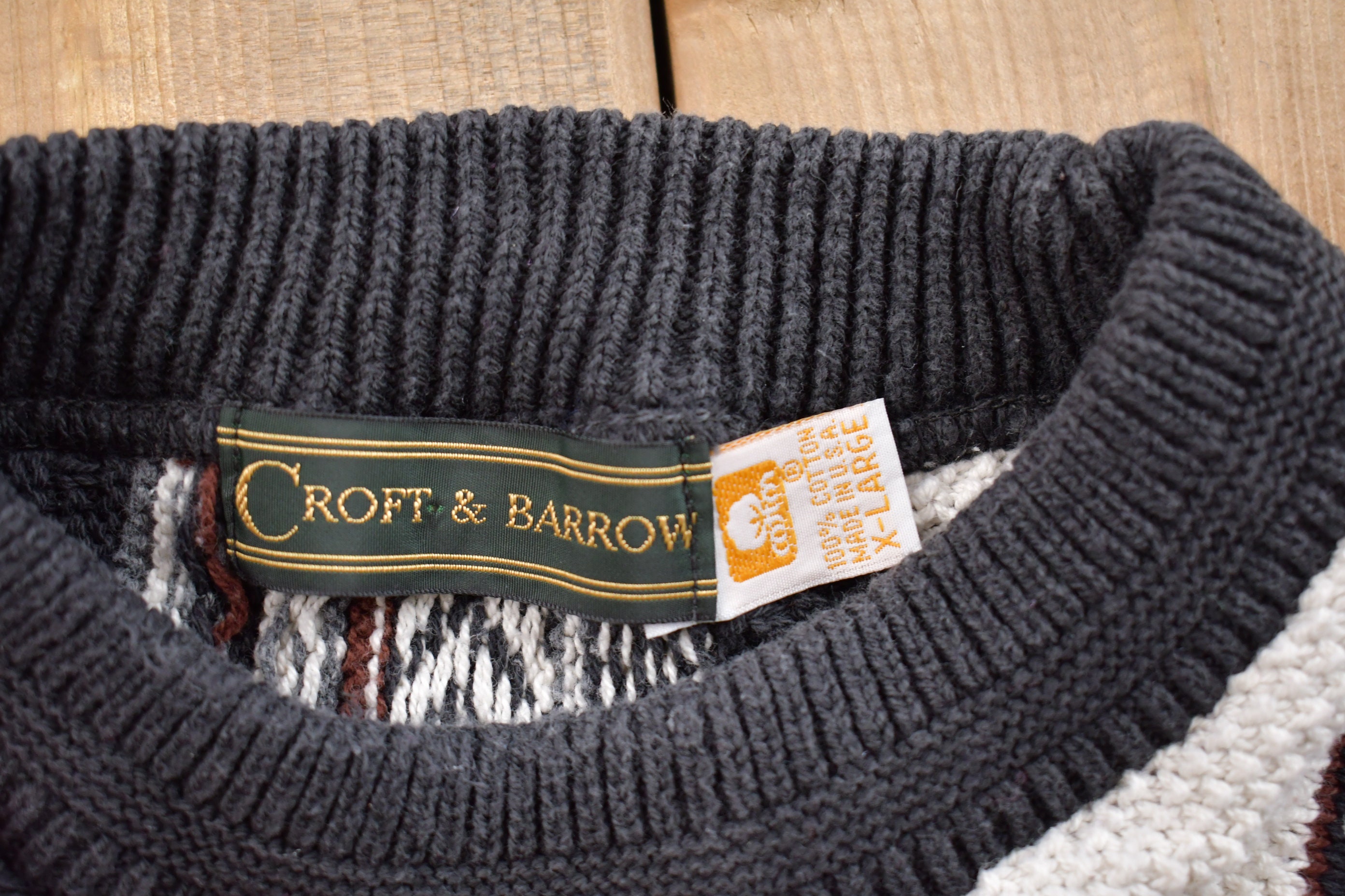Vintage 1990s Croft & Barrow Striped Cable Knitted Sweater 