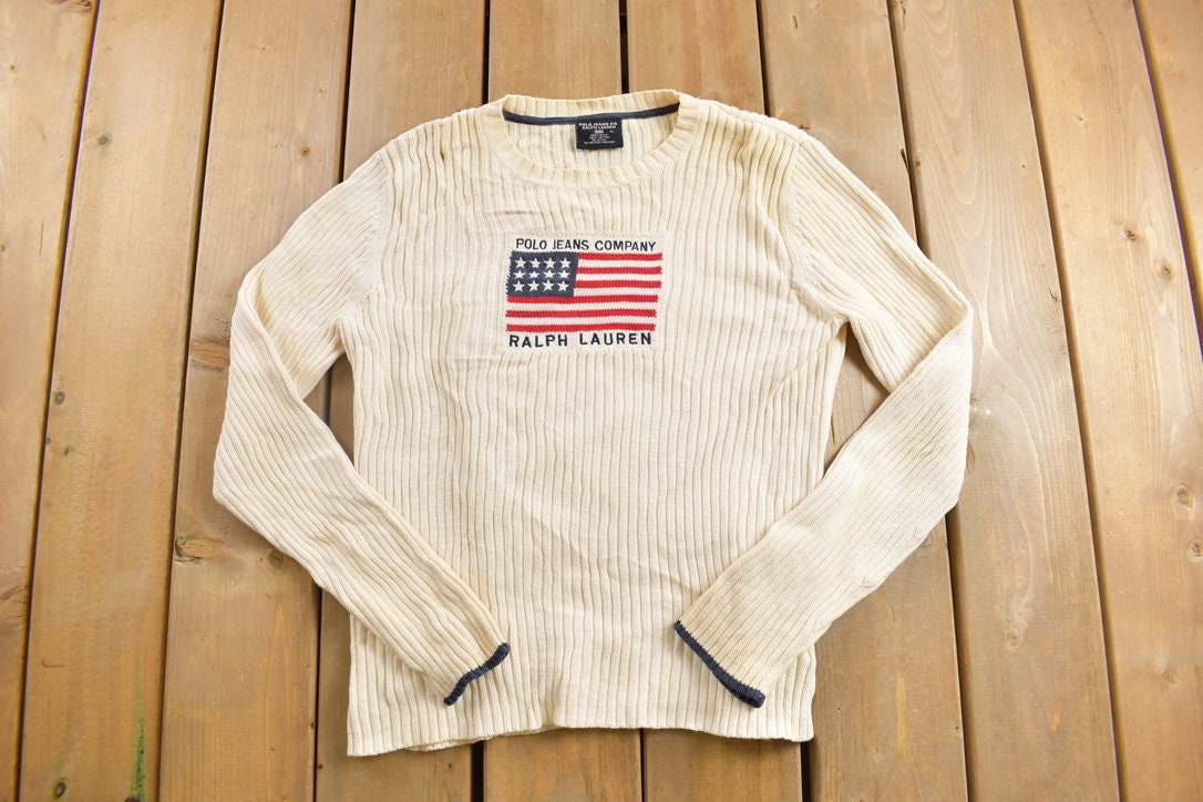Vintage 1990s Polo Ralph Lauren Flag Knit Crewneck Sweater / - Etsy