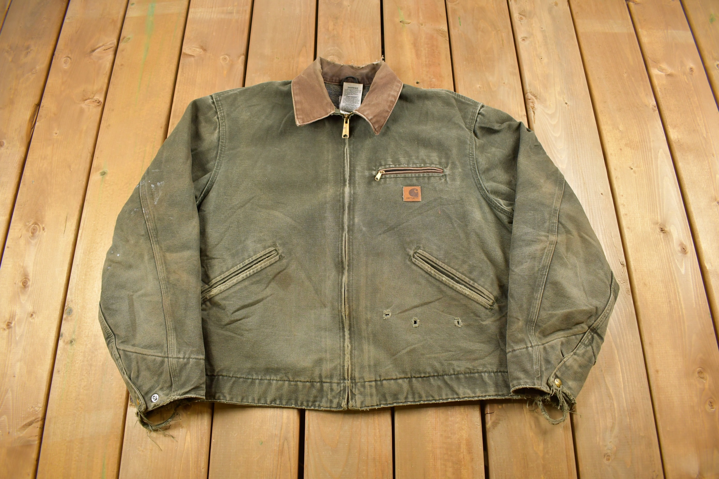 Vintage 1990s Sun Faded Olive Green Carhartt Detroit Jacket ...