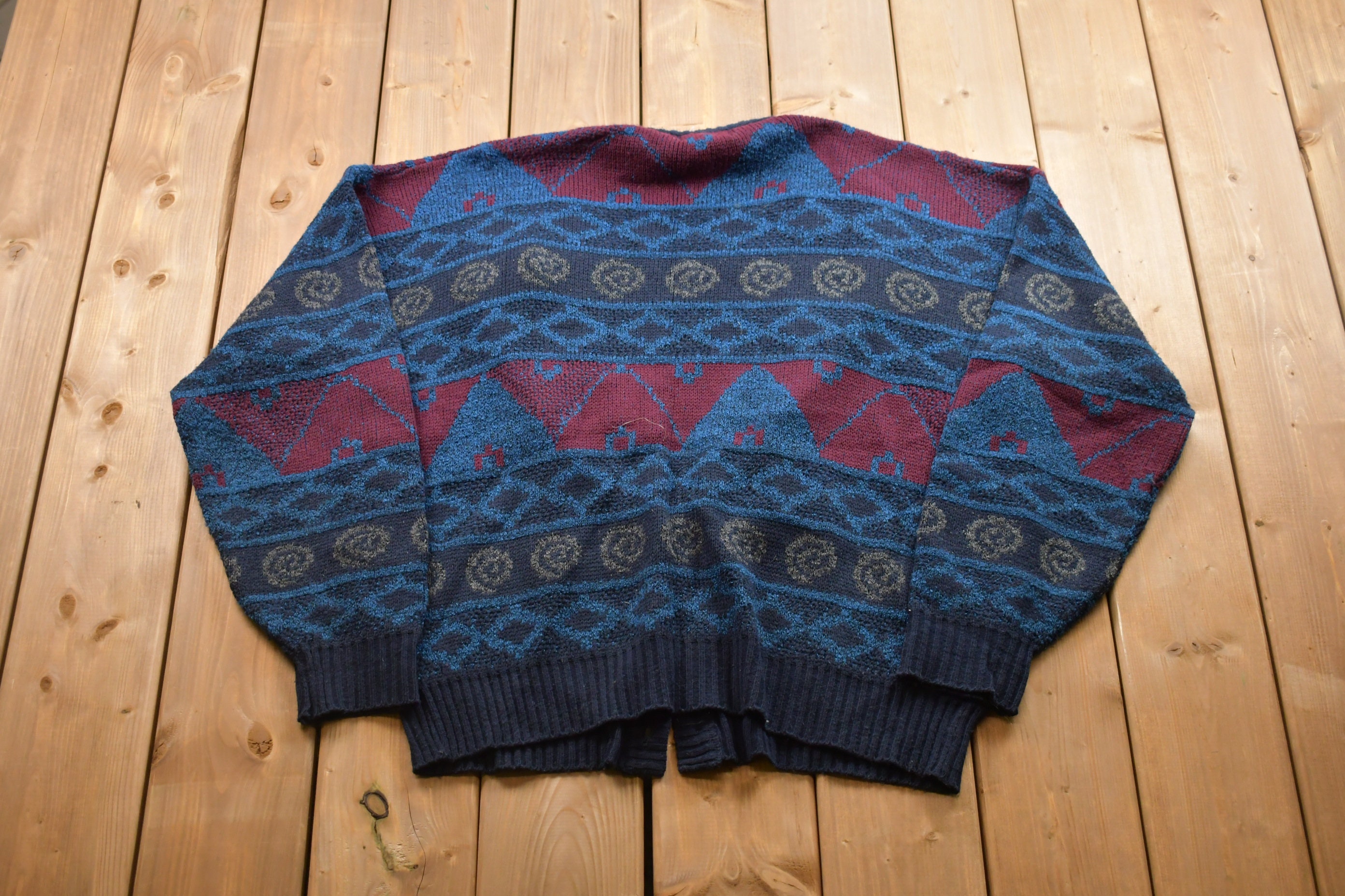 Vintage Method Knitted Cardigan Sweater / Vintage 90s Crewneck