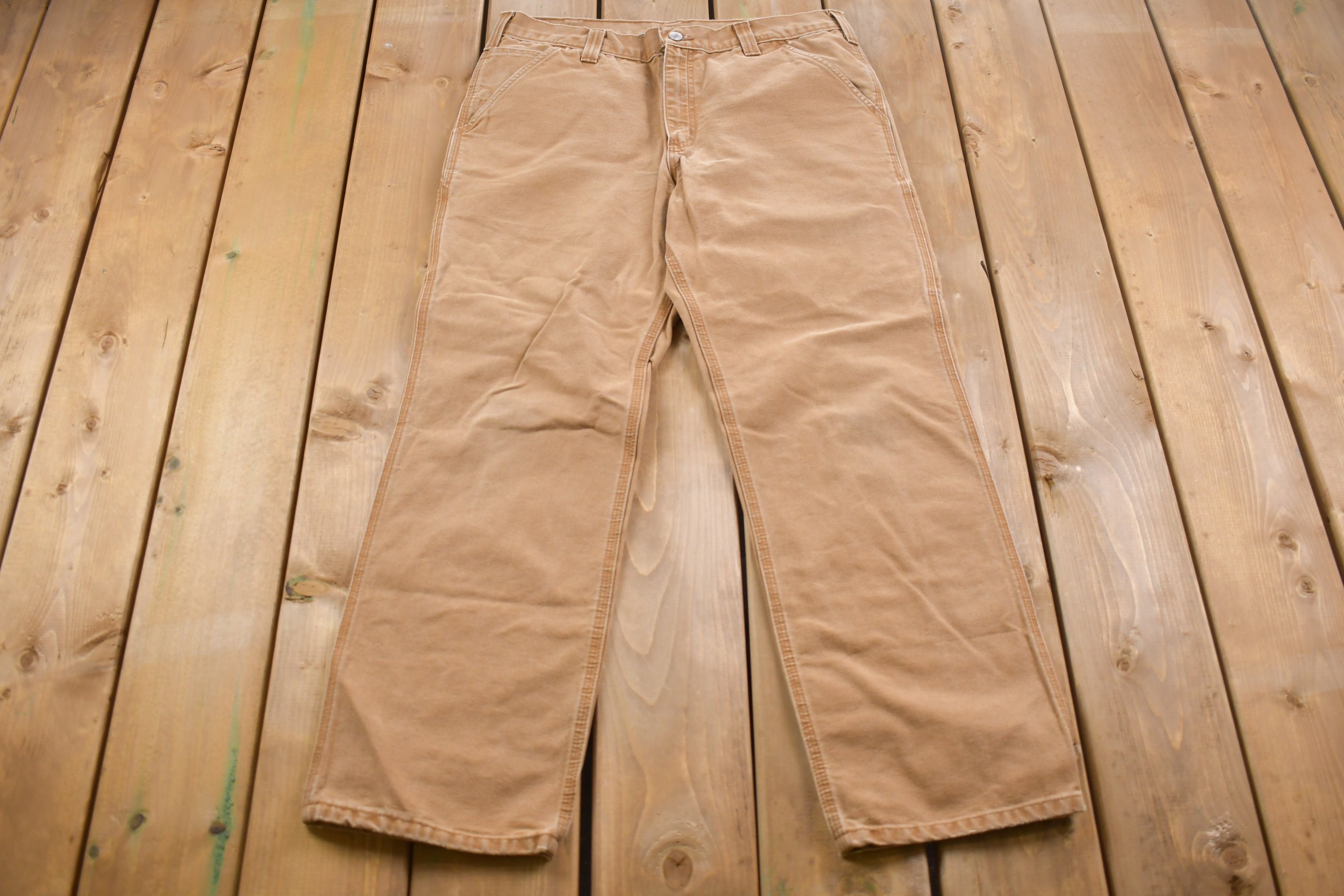 90s Carhartt Sunfade PainterPants 33×32 Carhartt Duck Double Knee Painter Pants Brown W32 L32 Used Vintage