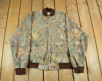 Vintage 1990s Spartan Tree Camo Camouflage Outdoors Hunting Jacket Men's Large / 90s Camo Windbreaker / Bomber Coat / Outdoorsman