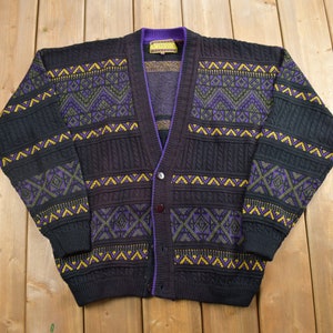 Vintage 1990s Knitted Cardigan Sweater / Vintage Cardigan / Button Up / Abstract Pattern